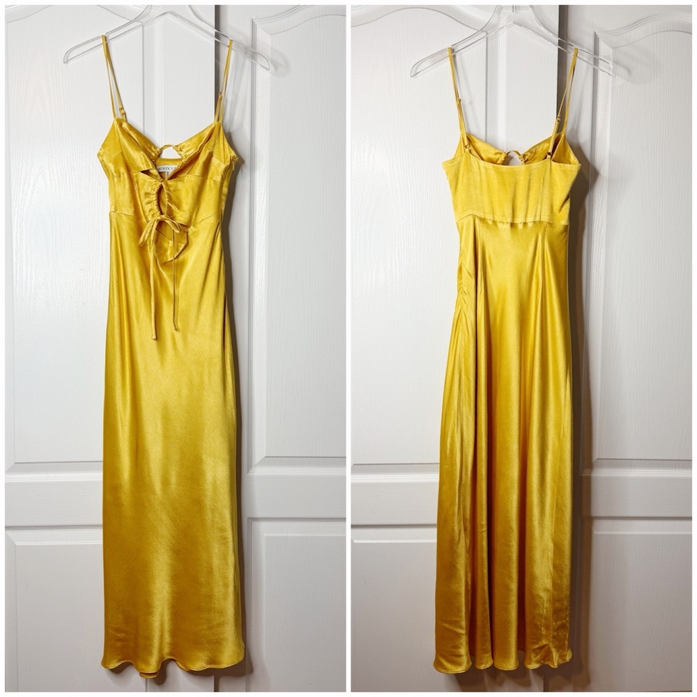 Shona Joy Alma Lace Up Midi Dress Gold Bias Cut Slip Size Small - Picture 5 of 15